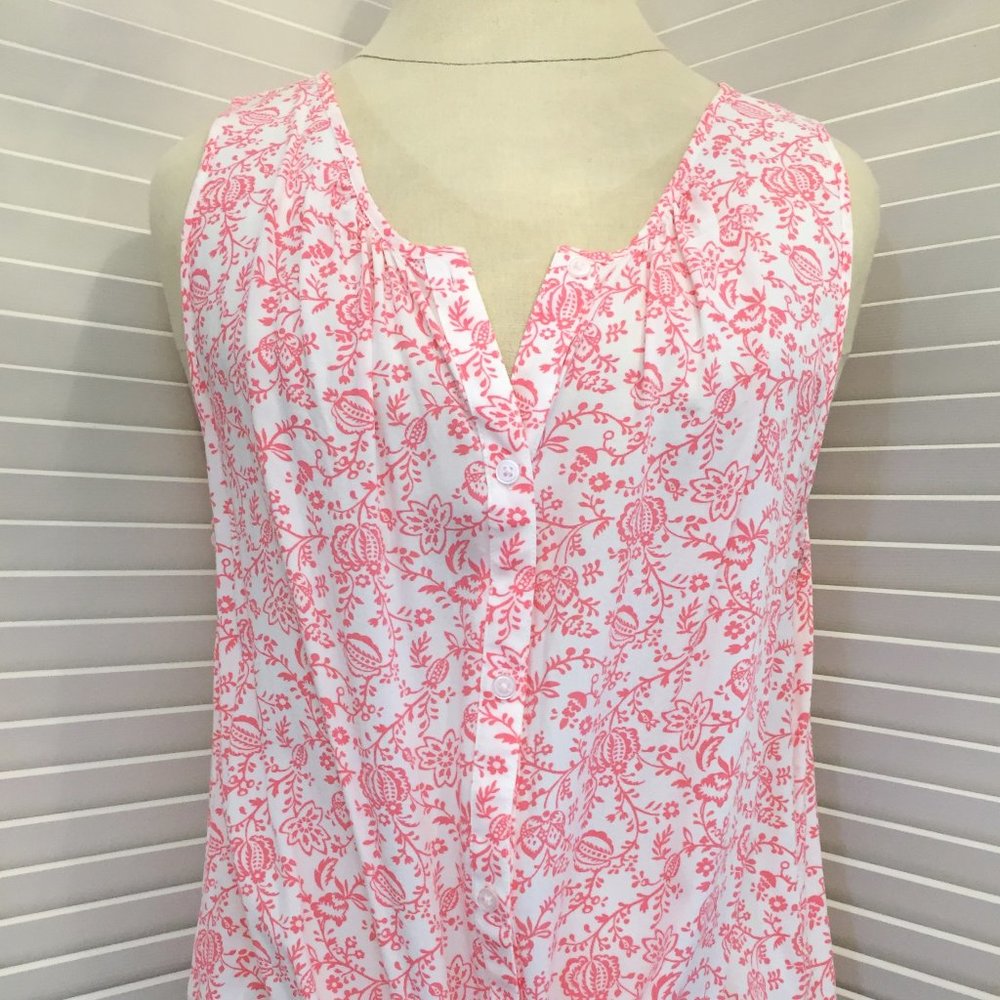 LOFT Sleeveless Summer Top with Waist Tie Option Pink Rayon Challis Print